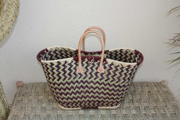 Beautiful ARTISANAL MADAGASCAR shopping basket - Black &amp; Natural Tote Bag - Hand-woven - 3 sizes to choose from - straw wicker beach