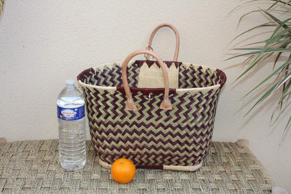 Beautiful ARTISANAL MADAGASCAR shopping basket - Black &amp; Natural Tote Bag - Hand-woven - 3 sizes to choose from - straw wicker beach