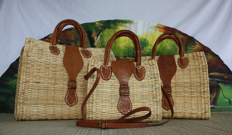 Basket Suitcase with metal buckle clasp - BRUSH + LEATHER - Hand braided handbag - UNIQUE HULÉTI CREATION