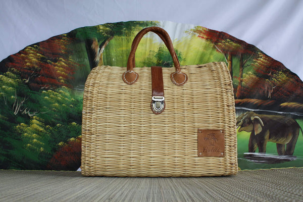 Basket Suitcase with Leather Clasp - Handbag Shoulder Strap - Handmade Braided Artisanal - UNIQUE CREATION HULÉTI
