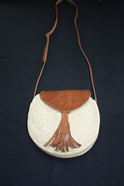 SUPERB Crochet Raffia Leather Shoulder Bag - Round or rectangle pouch - HANDMADE - Moroccan craftsmanship - summer woman