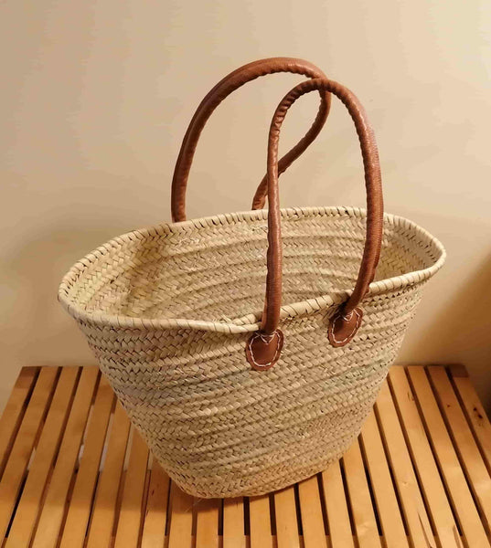 Superb Bag with Long Round Handles Imitation Camel - Tote Bag Straw basket shopping beach shopping