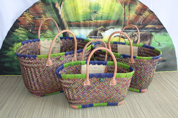 Shopping tote - Candy braiding basket 3 colors - Handcrafted bag from Madagascar - 3 sizes to choose from -