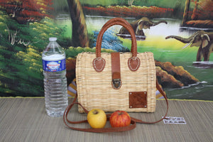Basket Suitcase with Leather Clasp - Handbag Shoulder Strap - Handmade Braided Artisanal - UNIQUE CREATION HULÉTI