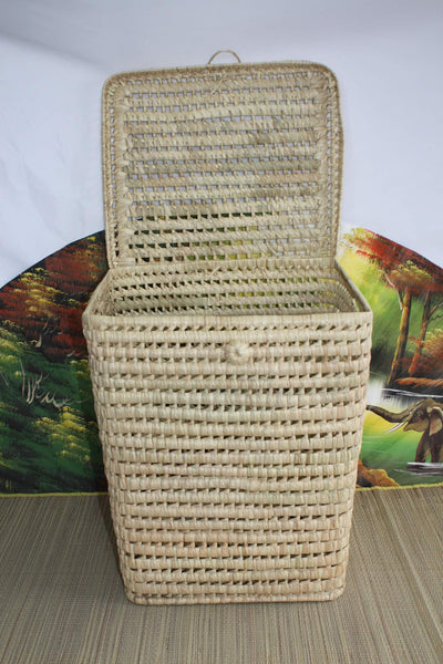 Square Palm Tree Laundry Basket - Bin Basket - 100% ARTISANAL - Hand-woven -