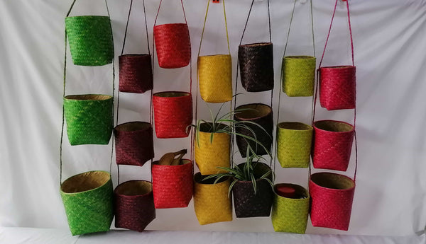 3 Hanging baskets to hang or hang / Spice holder, plants or various storage - NATURAL HAND MADE