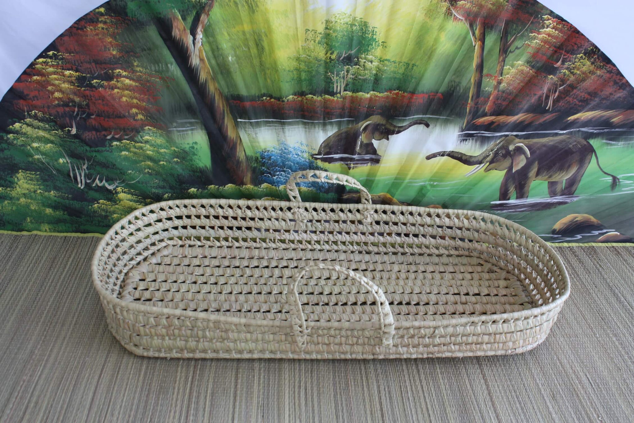 CHANGING BASKET - Baby changing mat - Woven in White Palm Tree - With handles - 100% NATURAL -