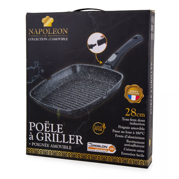 Square steak grill pan 28cm Non-stick coating ALL FIRE LIGHTS Removable handle
