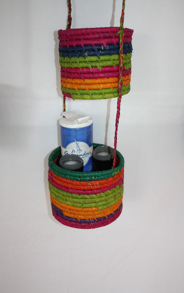 3 Hanging baskets - RAFFIA HOOK - Spice, plant or storage rack - MULTICOLORED -