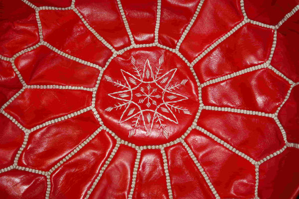 Runder POUF aus marokkanischem Leder - Dekoratives Vintage handgefertigtes osmanisches Sitzkissen - Bohemia &amp; Chic - 5 Farben -