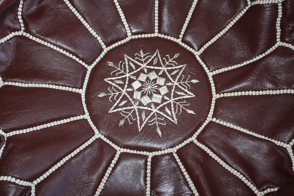 Round POUF in Moroccan leather - Decorative Vintage Handcrafted Ottoman Seat Cushion - Bohemia &amp; Chic - 5 colors -