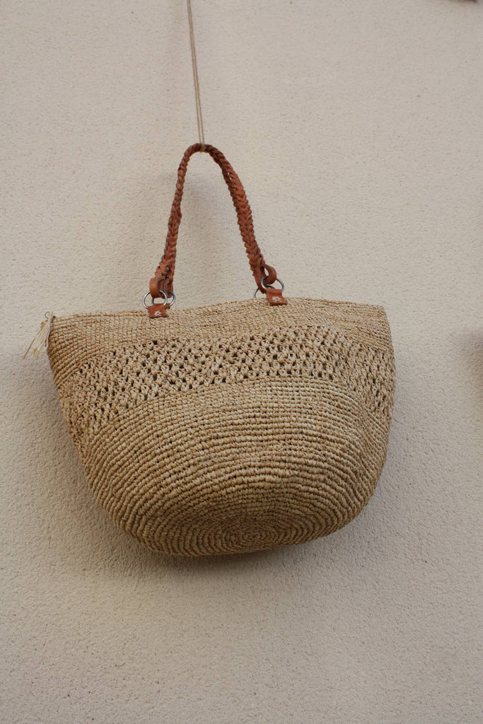 SAC CROCHET RAPHIA - Anses Tressées Cuir - Tressage serré & Pochette z SAC CROCHET RAPHIA - Anses Tressées Cuir - Tressage serré & Pochette z