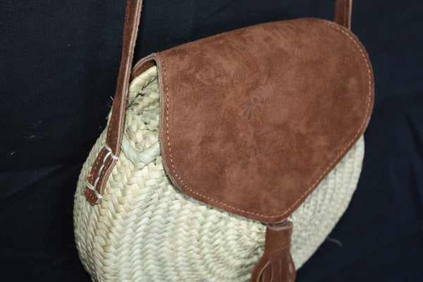 SUPERB Palm Tree Round Bag with Shoulder Strap - Leather or Suede - HANDMADE - Moroccan craftsmanship - summer woman