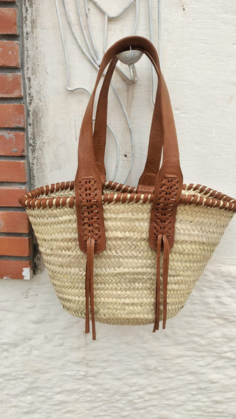 MAGNIFICENT Bag with Long Handles Braided Leather - Tote bag market shopping beach natural