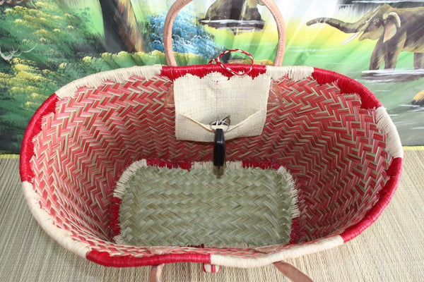 Beautiful shopping basket - MADAGASCAR ARTISANAL Cabas - Red &amp; Natural Bag - Hand Braided - 3 sizes to choose from - straw wicker beach
