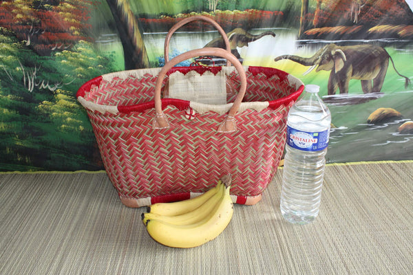 Wunderschöner Einkaufskorb – MADAGASCAR ARTISANAL Cabas – Red &amp; Natural Bag – Handgeflochten – 3 Größen zur Auswahl – Strandkorb aus Stroh