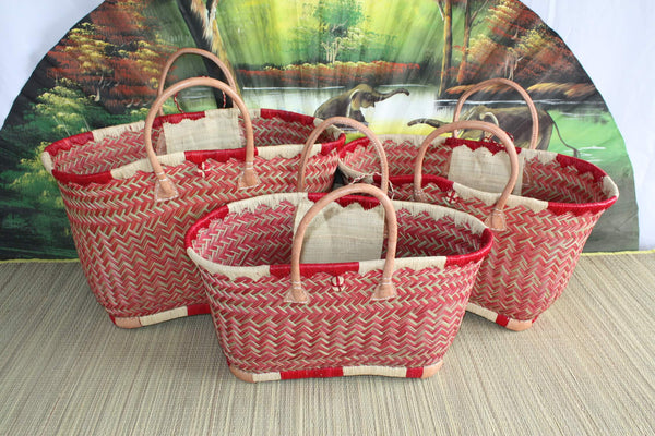 Wunderschöner Einkaufskorb – MADAGASCAR ARTISANAL Cabas – Red &amp; Natural Bag – Handgeflochten – 3 Größen zur Auswahl – Strandkorb aus Stroh