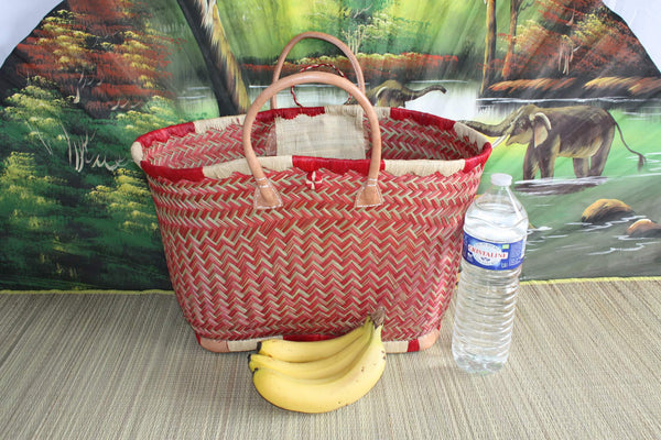 Beautiful shopping basket - MADAGASCAR ARTISANAL Cabas - Red &amp; Natural Bag - Hand Braided - 3 sizes to choose from - straw wicker beach