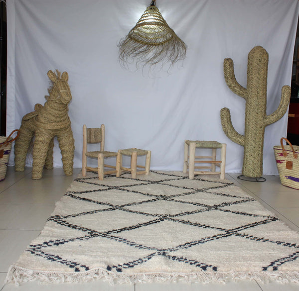 MAGNIFICENT LARGE Beni Ouarain Marokkanischer Teppich – Weiß-Schwarz-Diamant-Muster – Berber-Handwerkskunst – 100 % Schafwolle