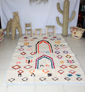 LARGE Moroccan Beni Ouarain Rug - Multicolored Berber Pattern - 100% Sheep Wool - Hand Woven -