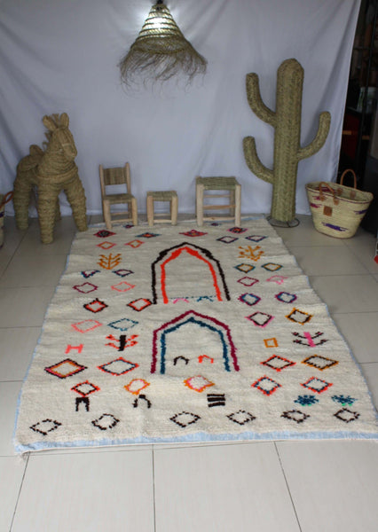 GROßER marokkanischer Beni Ouarain Teppich - mehrfarbiges Berbermuster - 100 % Schafwolle - handgewebt -