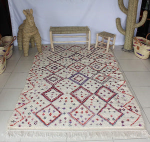 SUPERB &amp; LARGE Beni Ouarain Moroccan Rug - 100% Sheep Wool - Pink / Purple Colored Pattern - Berber Craftsmanship -