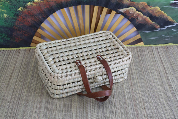 Suitcase in Doum Handles Leather - Braided by hand - Ideal Picnic basket, travel bag, shopping - Trendy &amp; Original -