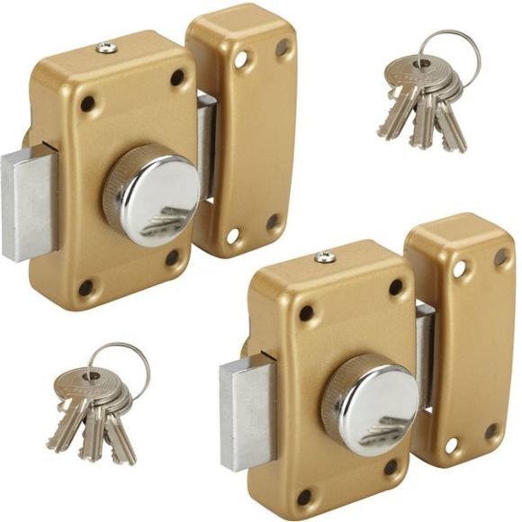 Safety lock with button + 3 keys for entrance door - reversible strike safety